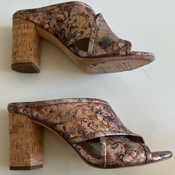 Etienne Aigner Bronze Metallic Cork Block Heel Heeled Mule Sandal Womens 8.5 - Picture 8 of 10